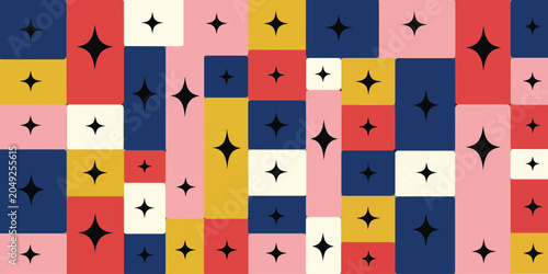 Retro colorful geometric background pattern with repeating star icons geometric colorful background. abstract illustration wallpaper stylized creative ornament decorative minimalist.
