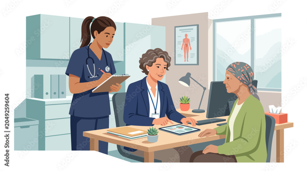 Fototapeta premium Senior Healthcare Consultation in a Modern Medical Clinic
