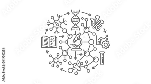 Photography Human brain and scientific research circular line art concept.
