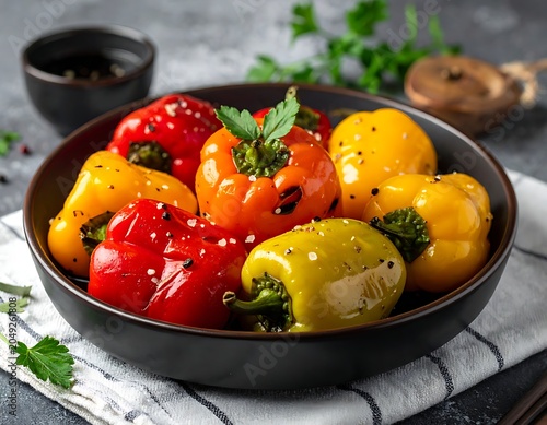 A vibrant plate of stuffed bell peppers