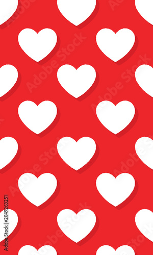 Vector White Heart Pattern On Red Background