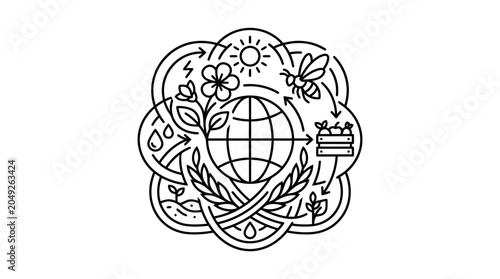 Symbolic emblem of global agriculture and food security systems.