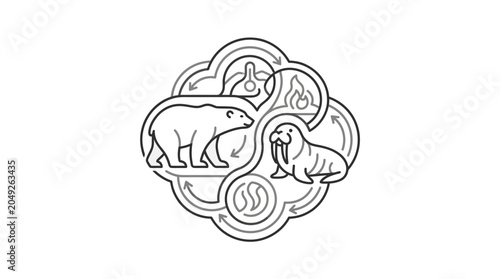 Foto Polar bear and walrus stylized symbiotic circle icon.