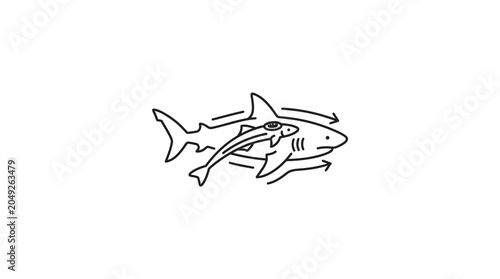 Konstfotografi Shark and remora fish mutualism simple line art illustration