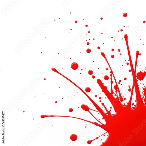 Red paint splatter explosion with fine droplets