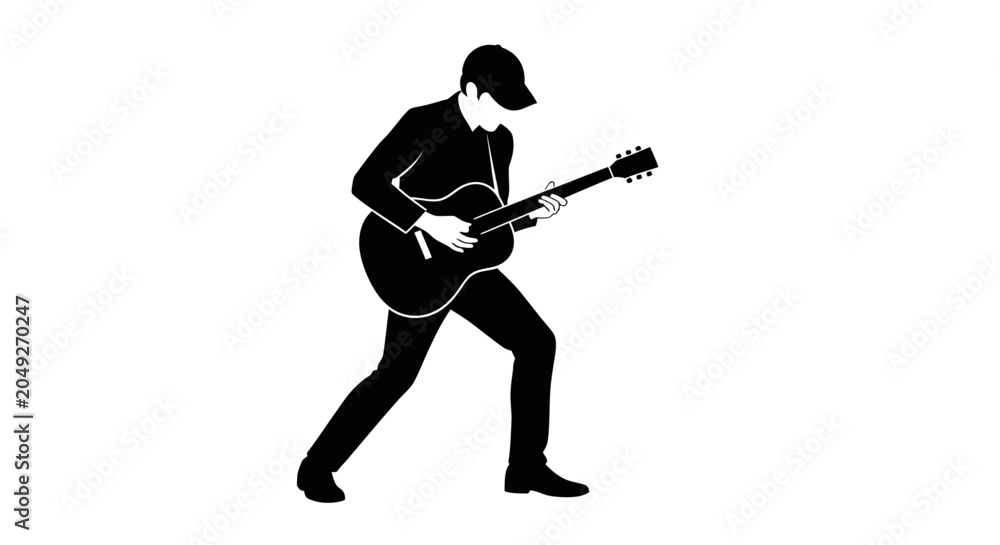 Naklejka premium Man Playing Electric Guitar Silhouette Music.