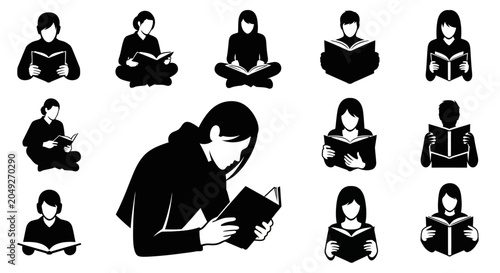 Tableau sur toile People reading books in various poses.