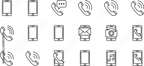 Obraz na płótnie Collection of mobile phones and telephones icons on white background