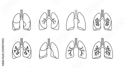 Foto Set of Human Lung Anatomy Icons and Respiratory System Schematics