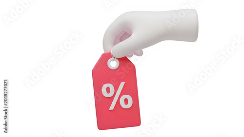 Hand holding a red tag with a percentage symbol indicating a discount. isolated on transparent background