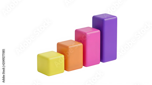 Colorful 3d shapes arranged in ascending order of size isolated on transparent background