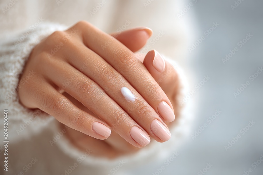 Fototapeta premium delicate hands with soft pink manicure