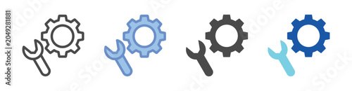 Wrench And Gear Icon Set With Multiple Styles Vector Illustration
