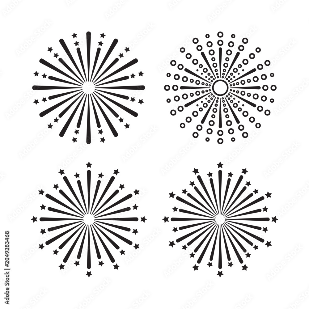 Obraz premium Fireworks silhouettes on a white background linear graphic design