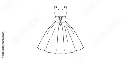 Schilderij op canvas Line drawing of a ball gown with a corset bodice and full skirt