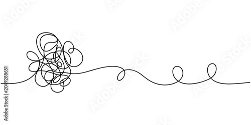 Fotografia Tangled black line evolving into smooth flowing curves on white background
