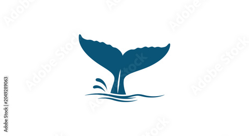 Bild auf Leinwand Blue whale tail fin diving into ocean waves, graphic illustration, isolated on w
