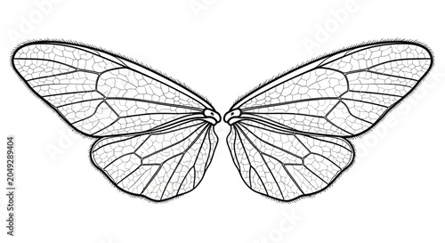 Delicate Butterfly Wings Outline Drawing Isolated on White Background