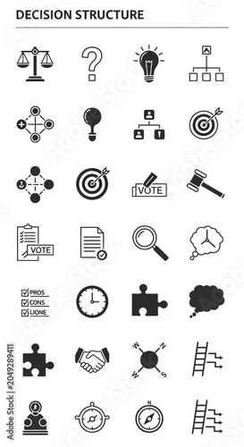 Decision Structure Icons: Choice, Strategy, Planning, Business, Idea, Puzzle