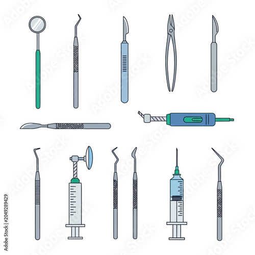Dental Tools Set: Instruments for Oral Hygiene and Treatment