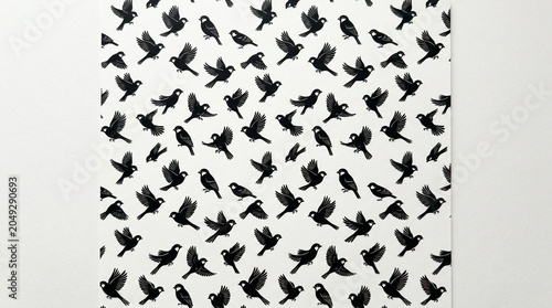 Black and white seamless pattern of flying birds illustration with seamless