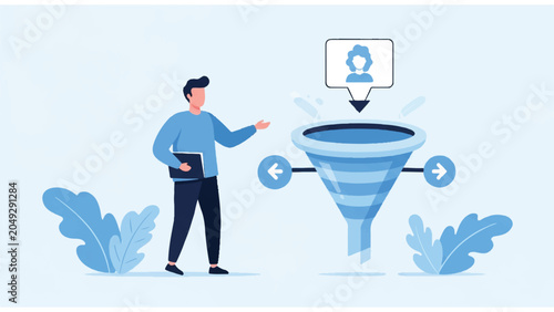 Businessman interacting with marketing funnel.