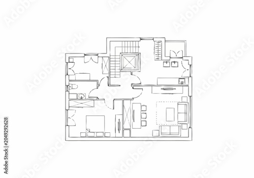 Detailed Architectural Blueprint of a Residential Floor Plan.