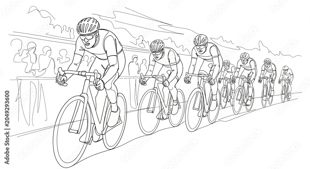Obraz premium Cycling Race Illustration: Cyclists Competing in a Peloton