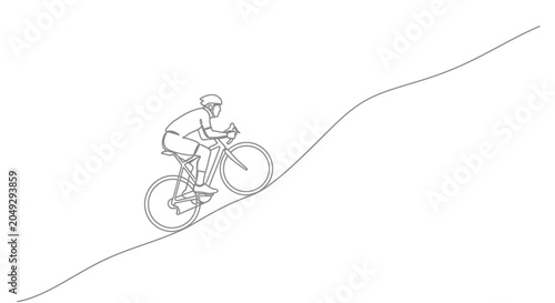 Φωτογραφία Cyclist riding uphill on a road, line drawing, athletic, sports, outdoor activit