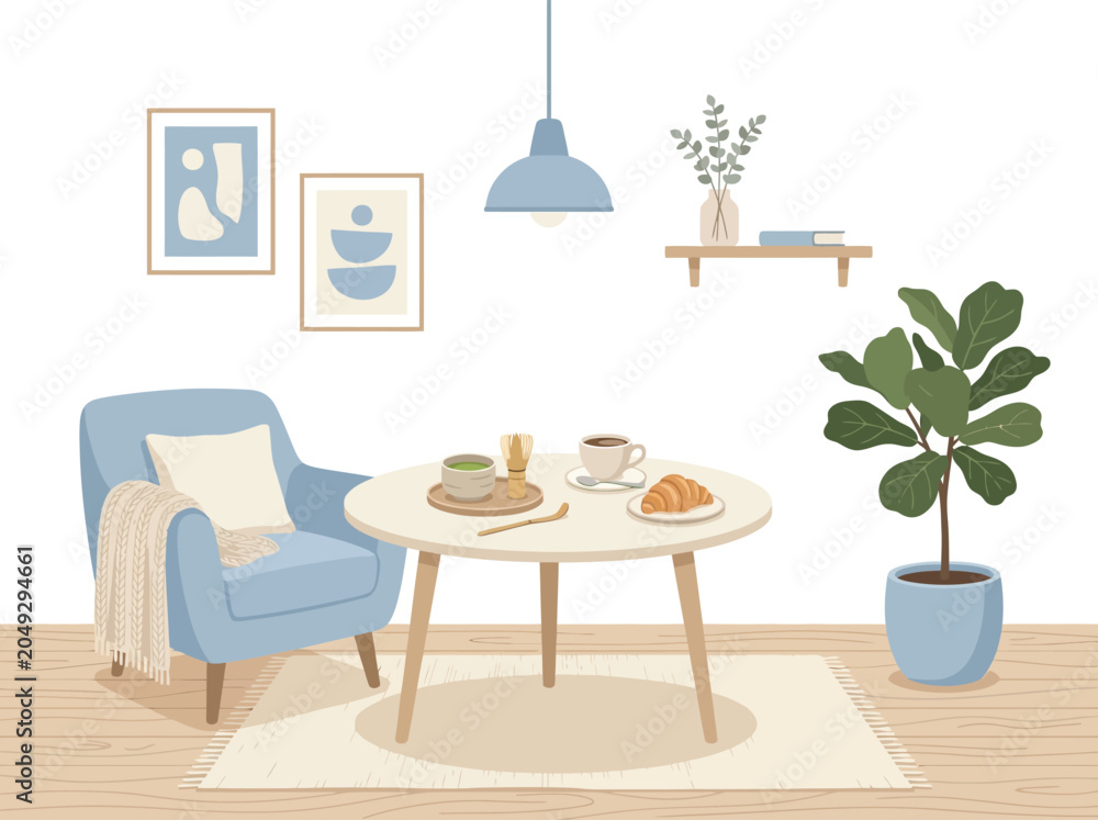 Fototapeta premium vector croissant, coffee and favorite matcha on the table