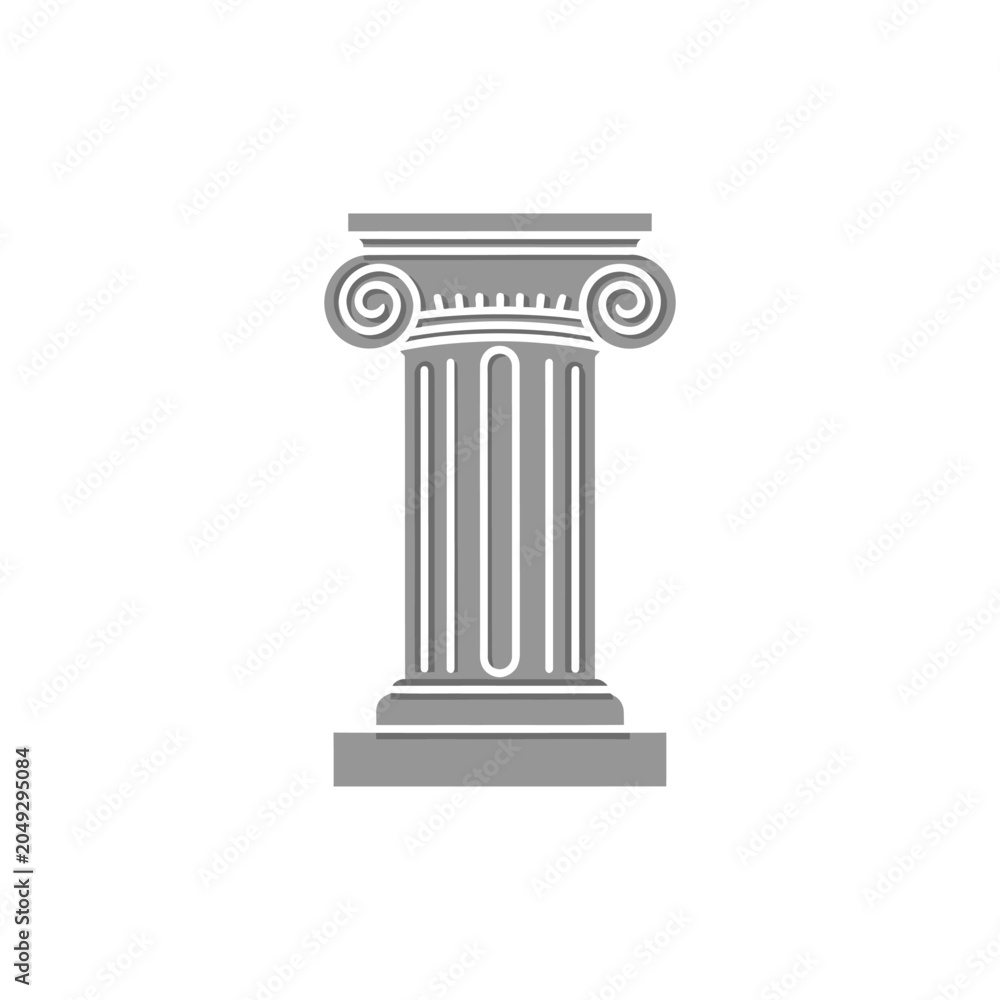 Obraz premium Ionic Column Silhouette, Ancient Greek Architecture Element, White Background