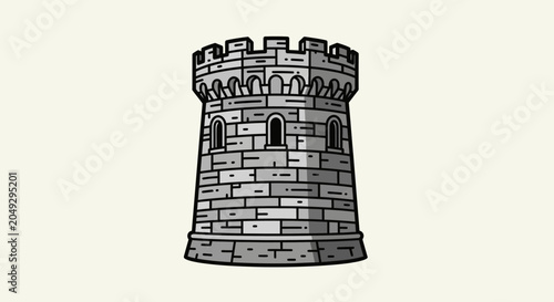 Tableau sur toile Medieval Stone Castle Tower Illustration with Crenellations and Windows