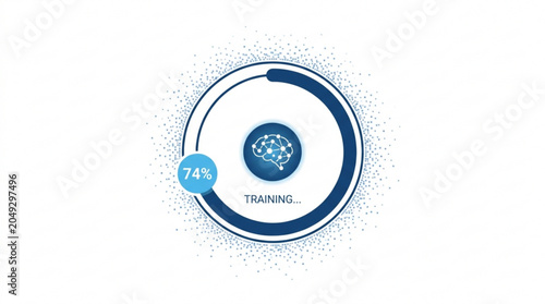 Machine learning training loading progress concept with 74 percent completion