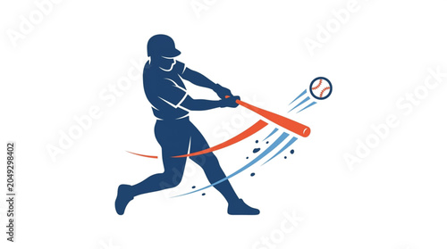 Foto Baseball player swinging bat hitting ball during game.