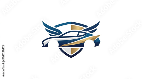 Foto Automotive Shield Emblem with Wings and Sports Car Silhouette.