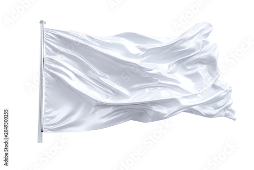 White flag waving on a pole against a black background with flowing fabric cloth