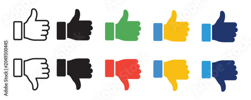 Fotografía Thumbs up and down icon vector set, hand gesture yes or no rating buttons, like