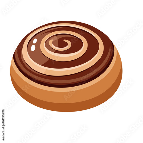 Flat design illustration of a cinnamon roll with chocolate icing