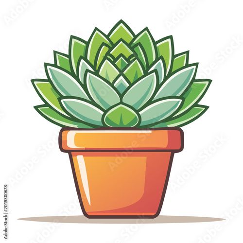 Green succulent plant in an orange pot, flat design illustration