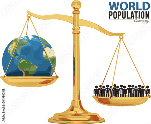 Tableau sur toile World population day vector concept, planet earth balancing against human crowd