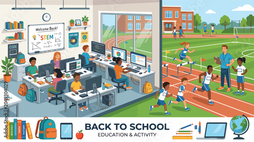 Bild auf Leinwand Back to school education activity scene.