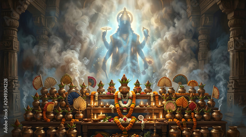Nirjala ekadashi lord vishnu divine shrine with sacred offerings