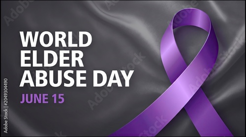 World elder abuse day awareness purple ribbon on gray background
