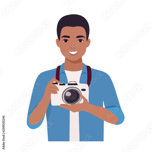 Man holding a camera, flat design illustration