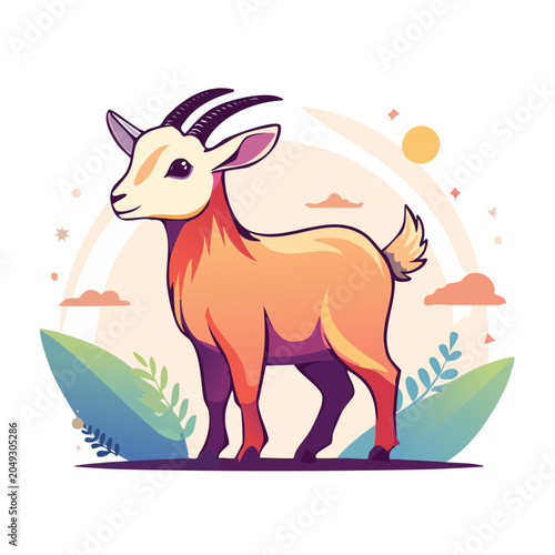 Stylized illustration of a goat in a natural setting