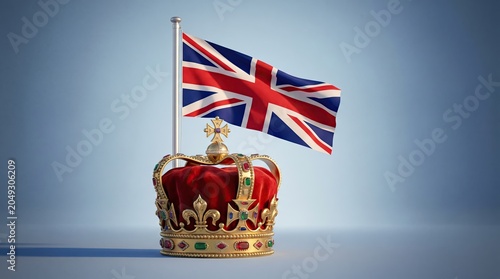 Imperial state crown with british flag on a blue background