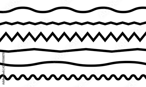 Wave line and wavy zigzag pattern lines. Vector black underlines, Geometric decoration element. smooth end squiggly horizontal, squiggles on white background.