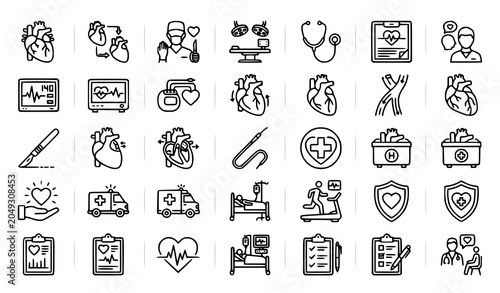 Tableau sur toile Heart Surgery Thin Line Icons Set Medical Cardiology and Cardiac Procedure Edita