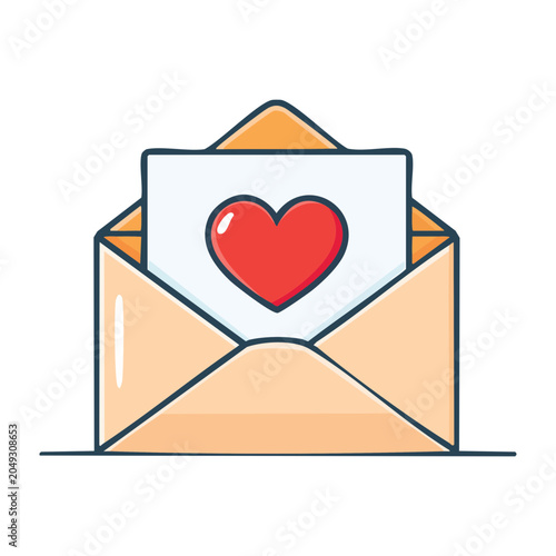Love letter icon with red heart in envelope