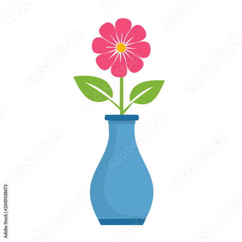 Pink flower in a blue vase, flat design illustration